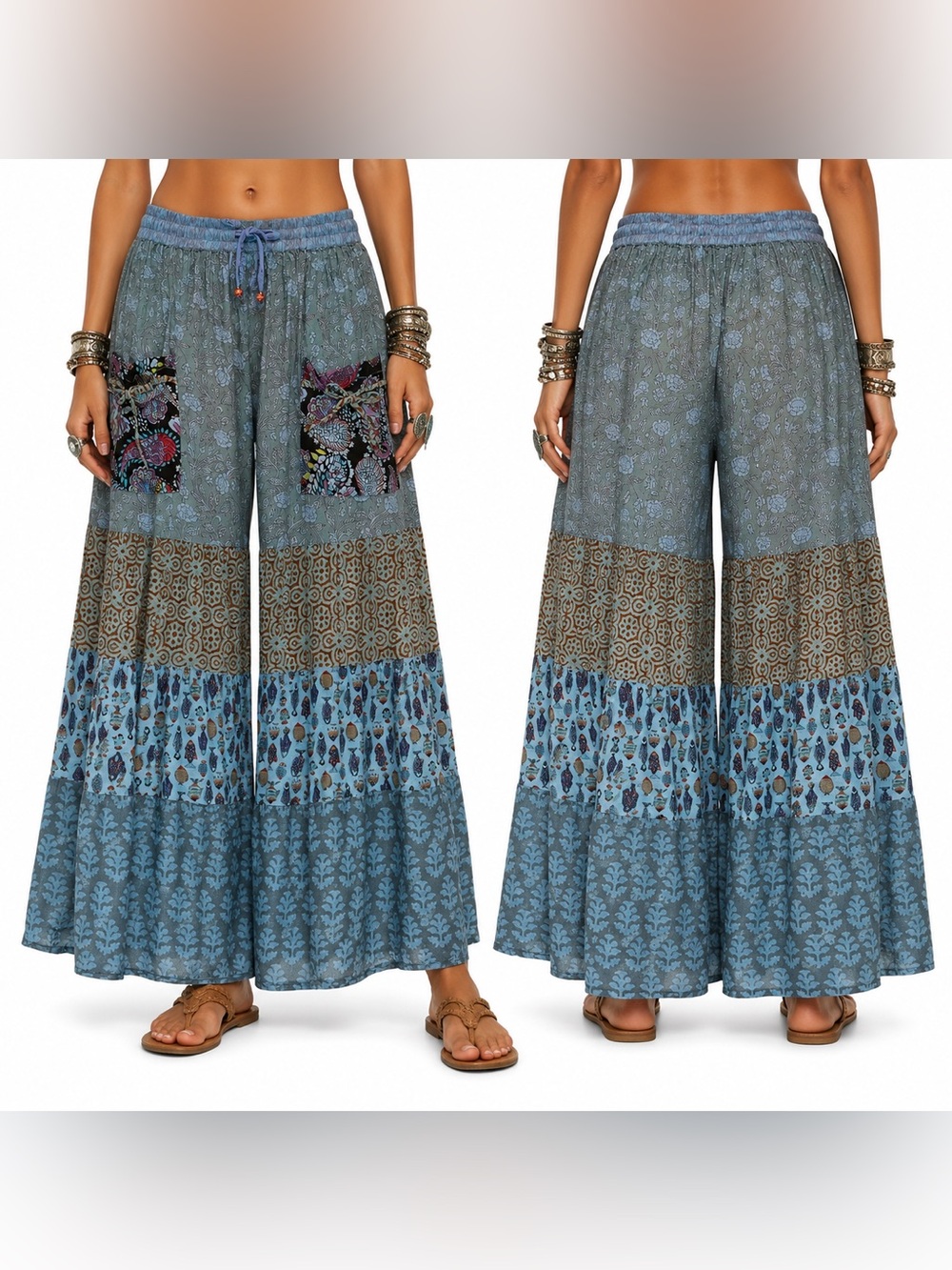 Hippie Forever Handmade Patchwork Palazzo Pants Womens SZ OS Enchanted Fairycore